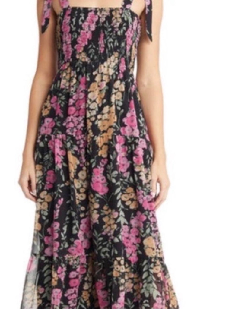 Sam Edelman Black Maxi Dress With Pink & Tan Floral Print